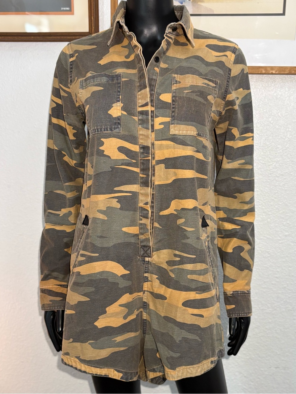 Nana Judy camouflage long-sleeve romper. Like new